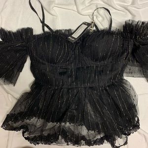 Lace bustier peasant sleeve top